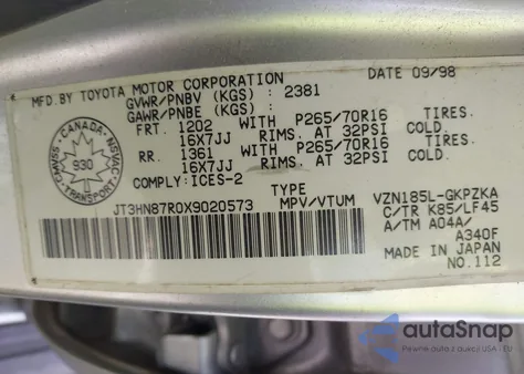 1999 Toyota 4Runner Limited from USA, damaged, VIN JT3HN87R0X9020573